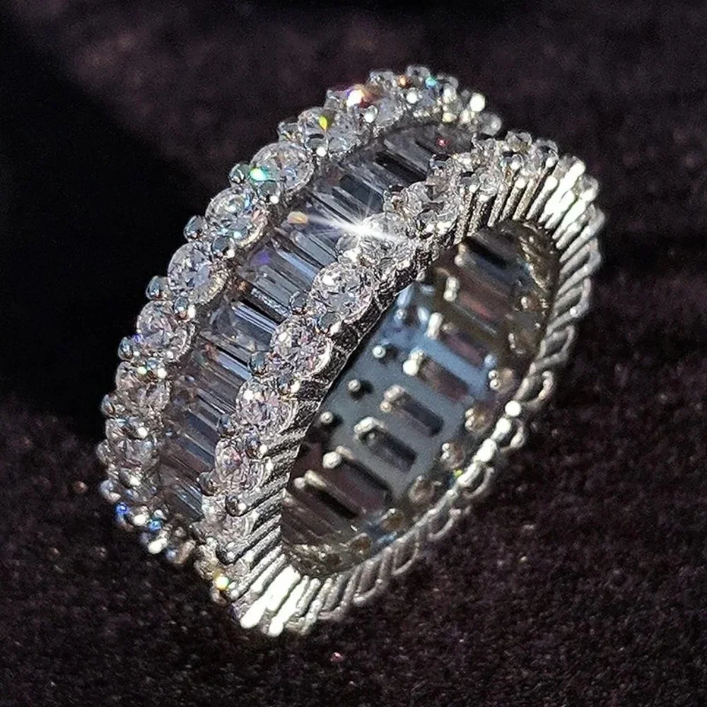 NEW Silver Baguette & Round Diamond Eternity Ring - Picture 6 of 7